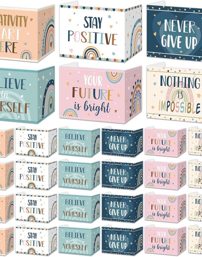 24 PCS Bulk Privacy Shields for Student Desk Motivational Words Desk Privacy Shield Rainbow Testing Dividers Boho Study Boards Panel Partition Folders for Back to School Classroom Teacher Supplies