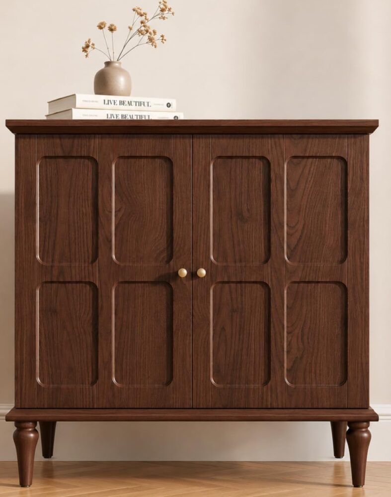 ARTPOWER Brown Sideboard Buffet Cabinet with Storage, Mid-Century Modern Storage Cabinet with 2 Doors and Adjustable Shelves, Accent Style Sideboard for Entryway, Dining Room, Living Room