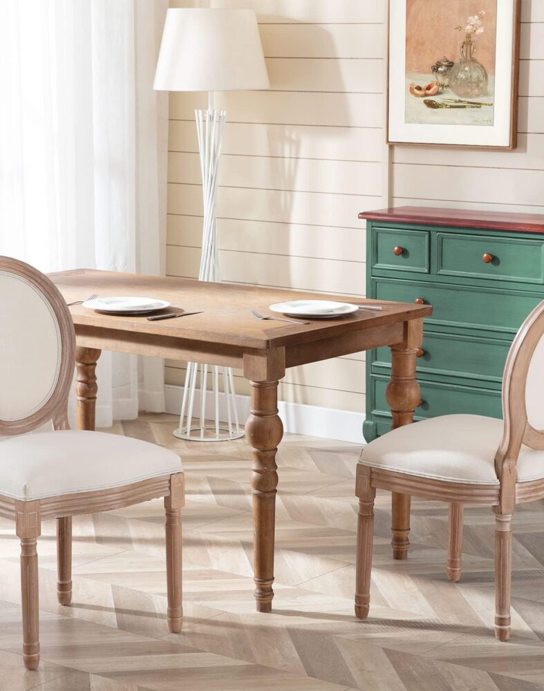 Virabit French Country Dining Chairs Set of 2, Vintage Louis Chairs with Curved Backrest and Beautifully Carved Solid Wood Frame Farmhouse Dining Chairs for Living Room, Kitchen, Restaurant